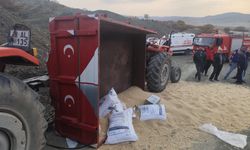 Buğday Yüklü Traktör Devrildi: 1 Yaralı
