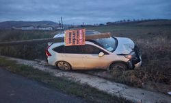 Bu Ne Hız! Kaza Yapan Otomobil Ahşap Direği De Kırdı