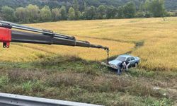 Çorum’da otomobil çeltik tarlasına uçtu