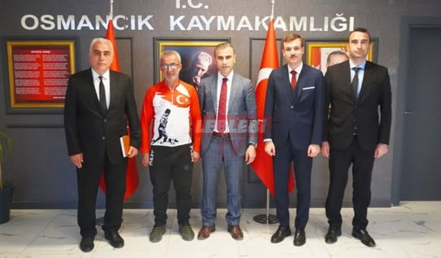 Şehit Öğretmen Şenay Aybüke Yalçın Anısına 9 gün Pedal Çeviren Kotluk, Kaymakamlığı Ziyaret Etti