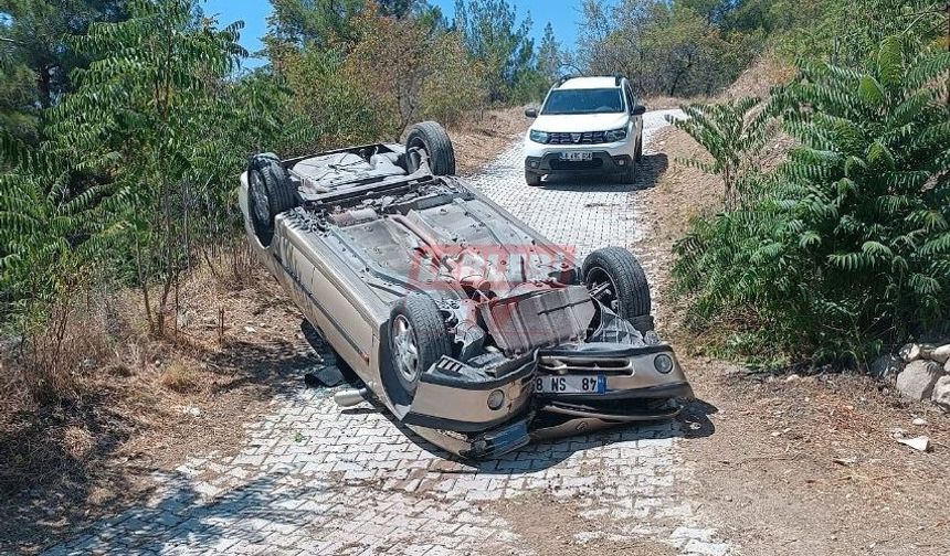 Elektrik Direğine Çarpan Otomobil Devrildi, 2 Kişi Yaralandı