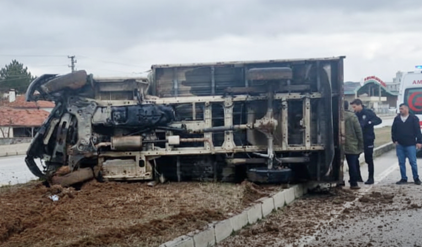 Hayvan Yüklü Kamyonet Devrildi: 3 Yaralı