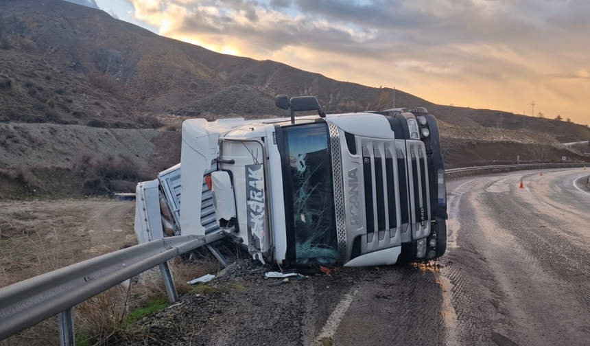 Kuruyemiş Yüklü TIR Devrildi
