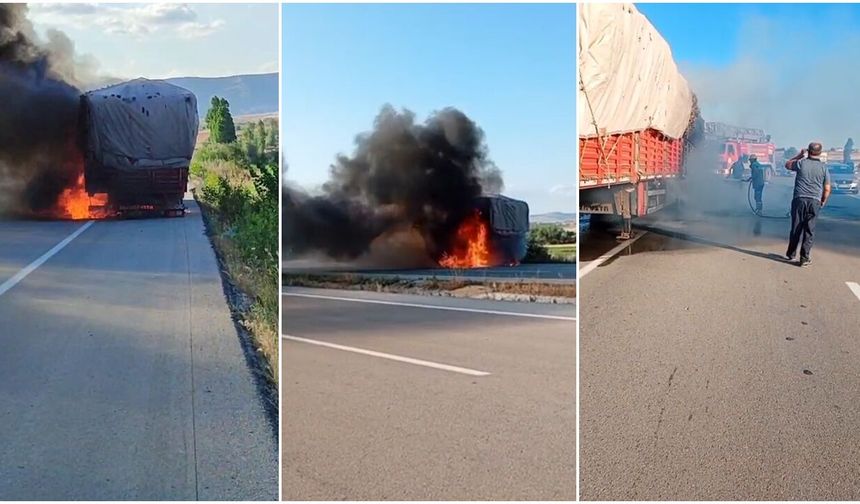 Seyir Halindeki Tırın Dorsesi Alev Alev Yandı