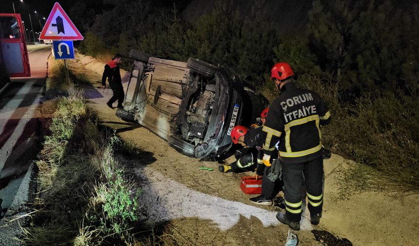 Çorum’da Korkutan Kaza! Otomobil Kanala Uçtu